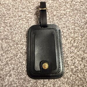 Danier Black Leather Luggage Tag with Gold Accents
